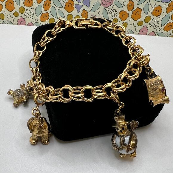 Monet Gold Charm Bracelet with Four Charms - Picture 1 of 7